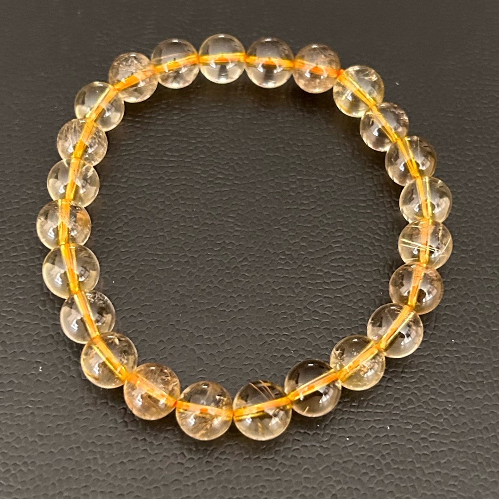 Natural Crystal Golden Rutilated Quartz 8mm Gemstone Stretch Bracelet 7”